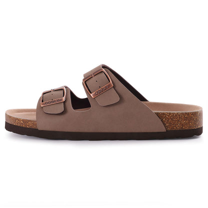 ODOLY Women Cork Footbed Slide Sandal, Arch Support Summer Outdoor Sandals with Adjustable Buckle for Women and Men, Brown 39 (8-8.5 Women/6.5-7 Men)