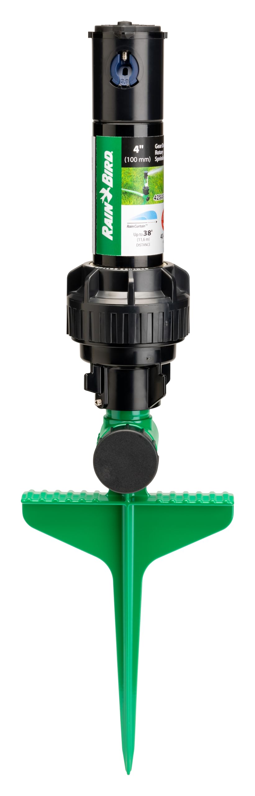 Rain Bird 42SASPG 42SA Gear Drive Rotor Sprinkler on Heavy Duty Green Spike, Adjustable 40° - 360° Pattern, 26' - 38' Spray Distance Rain Bird