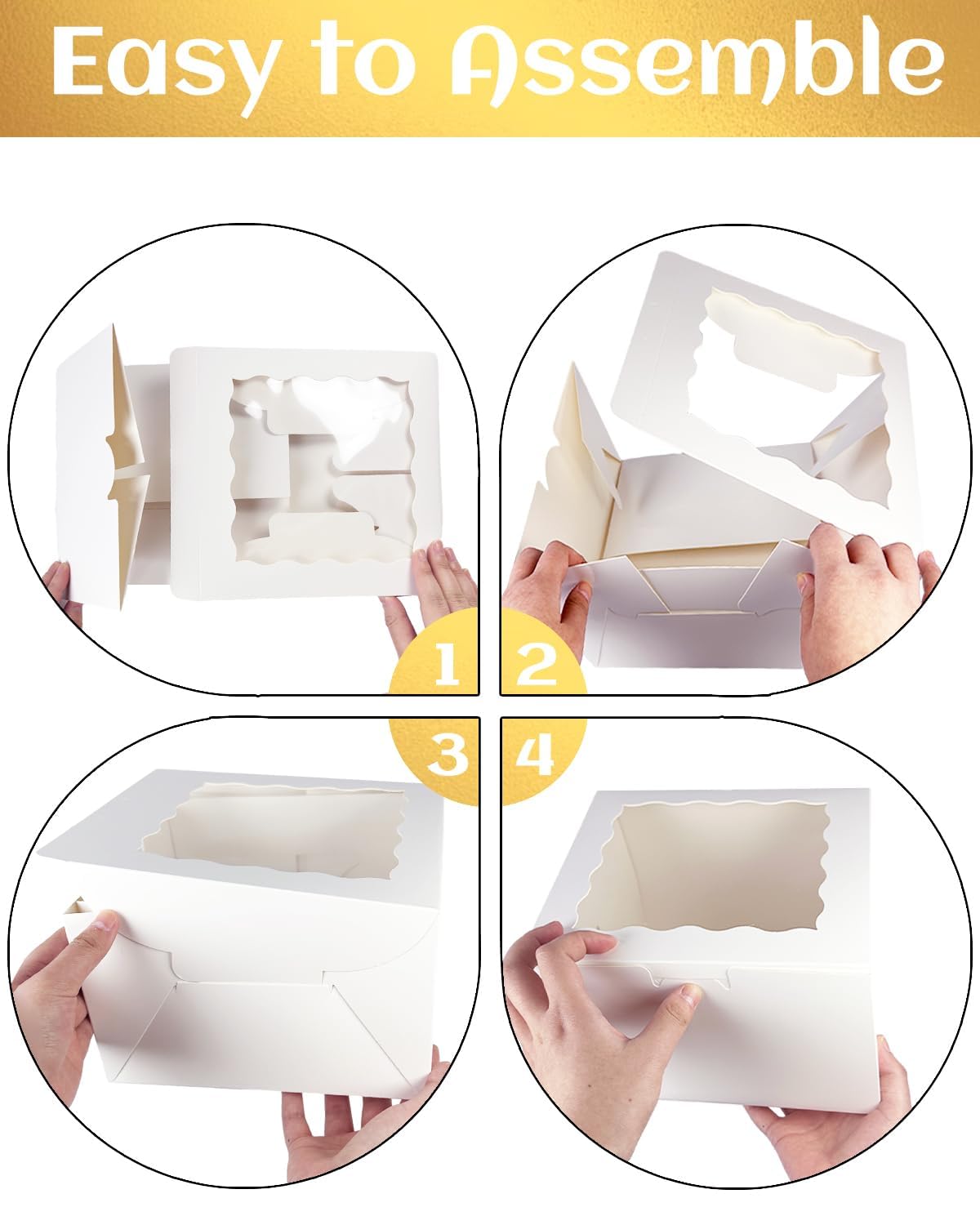 qiqee 10x10x5 Cake Box, 18 Sets White Cake Box with Window ＆ 18 Sets 10" White Cake Round Boards, 10inch Cake Containers & 10 Meters Gold Silk Ribbon 🍁 All In One Marketplace Canada