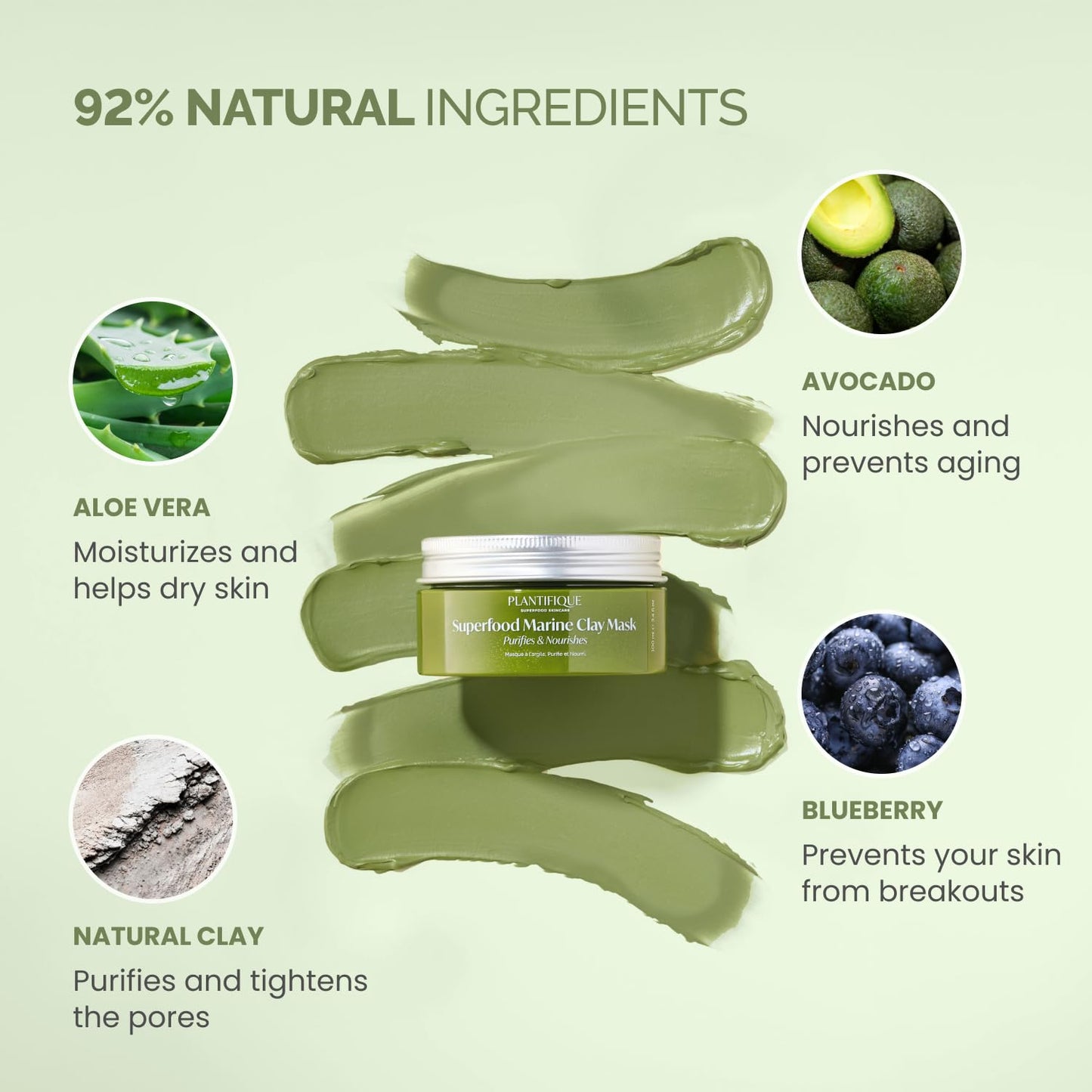 PLANTIFIQUE Clay Mask with Avocado & Superfoods - Korean Face Masks Skincare Products - Dermatologically Tested - Masque Visage Beauté - Gift Idea, 110g / 3.88 fl oz - Available at All In One Marketplace Canada