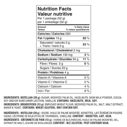 NUTELLA & GO Chocolate Hazelnut Spread With Breadsticks - 52 g Pack x 12
