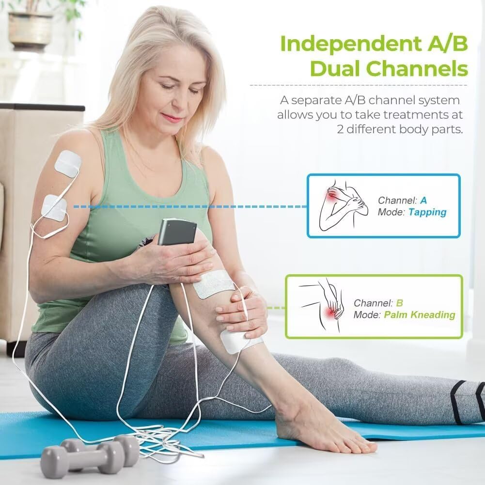 AUVON Dual Channel TENS Unit Muscle Stimulator Machine with 20 Modes, 2" and 2"x4" TENS Unit Electrode Pads - Available at All In One Marketplace Canada