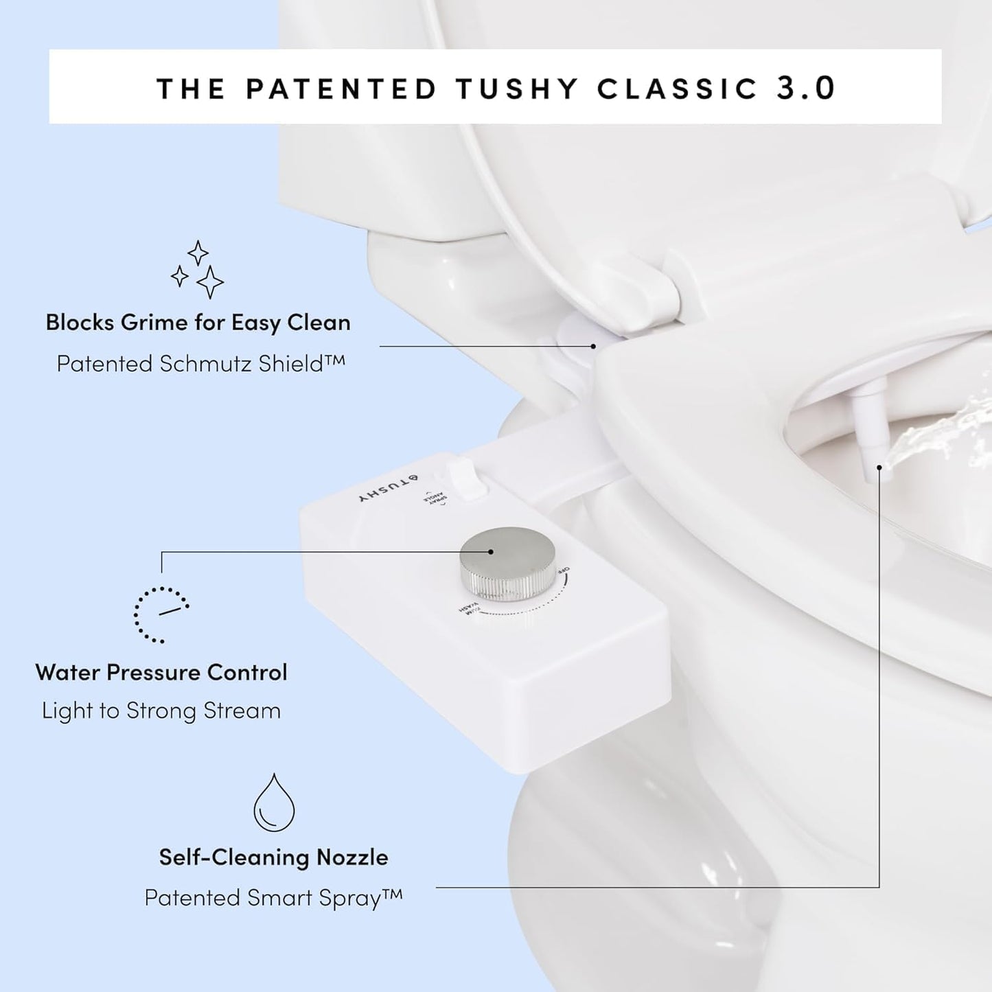 TUSHY Classic 3.0 Non-Electric Bidet Toilet Attachment, Experience a Superior Fresh Water Clean (Slim Fit, Easily Installs Under Toilet Seat, Adjustable Spray, Self Cleaning Nozzle), Bamboo Knob