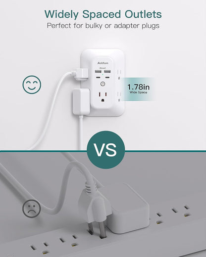 Power Bar, USB Wall Charger Surge Protector 5 Outlet Extender with 4 USB Charging Ports (2 USB C), Multi Plug Outlet, 3-Sided 1800J Power Strip Outlets Splitter Wall Plug Adapter for Home Office Dorm - Available at All In One Marketplace Canada
