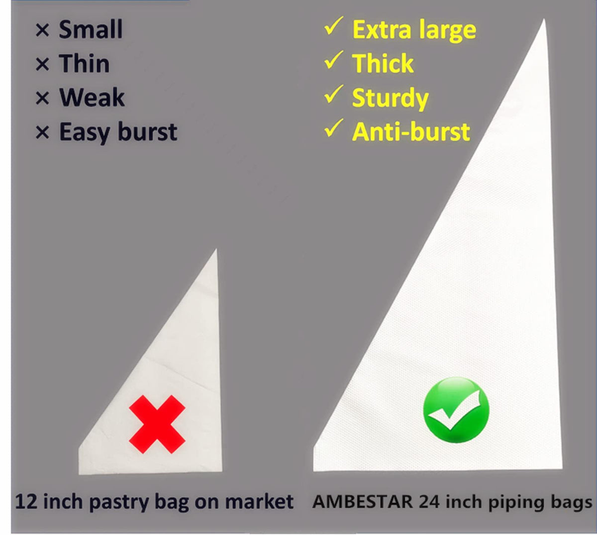 AMBESTAR 24 Inch Extra Large Piping Bags, Thickened 100Pcs/Set Disposable Clear Plastic Icing Piping Bags, Food Grade for Dessert, Cupcake, Pastry, Candy Decorating, Cookies, Cake Decoration 🍁 All In One Marketplace Canada