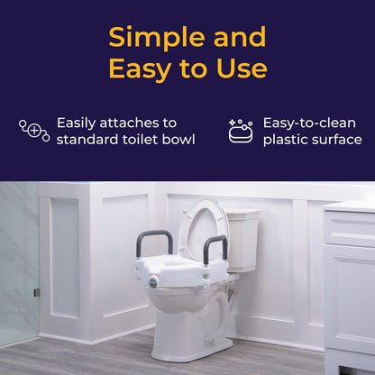 Drive Medical RTL12027RA 2-in-1 Raised Toilet Seat with Removable Padded Arms, Standard Seat