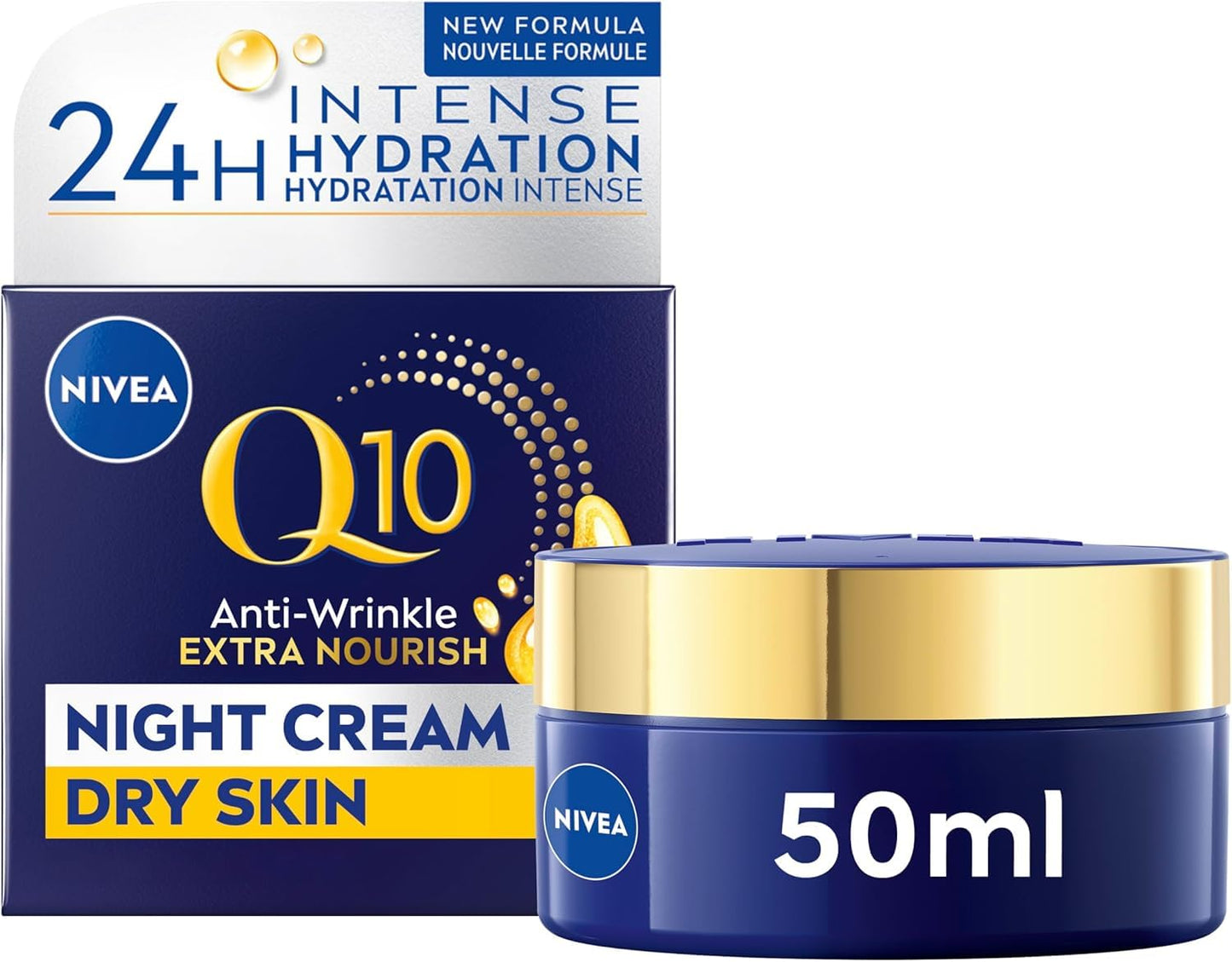 NIVEA Q10 Anti-Wrinkle Moisture Replenishment Night Cream, 50mL | Anti-wrinkle night face moisturizer with argan oil NIVEA