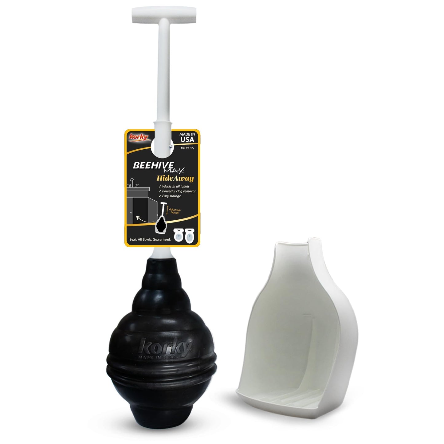 Korky BeehiveMAX Hideaway - Heavy Duty Toilet Plunger with Holder - Drip Free Carry - Seals All Bowl Shapes – Powerful Clog Removal, 97-5 🍁 All In One Marketplace Canada