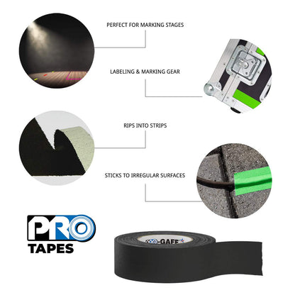 ProTapes 2" Width Pro Gaff Premium Matte Cloth Gaffer's Tape with Rubber Adhesive, 11 Mil Thick, 55 Yd Length, Black (Pack of 1)
