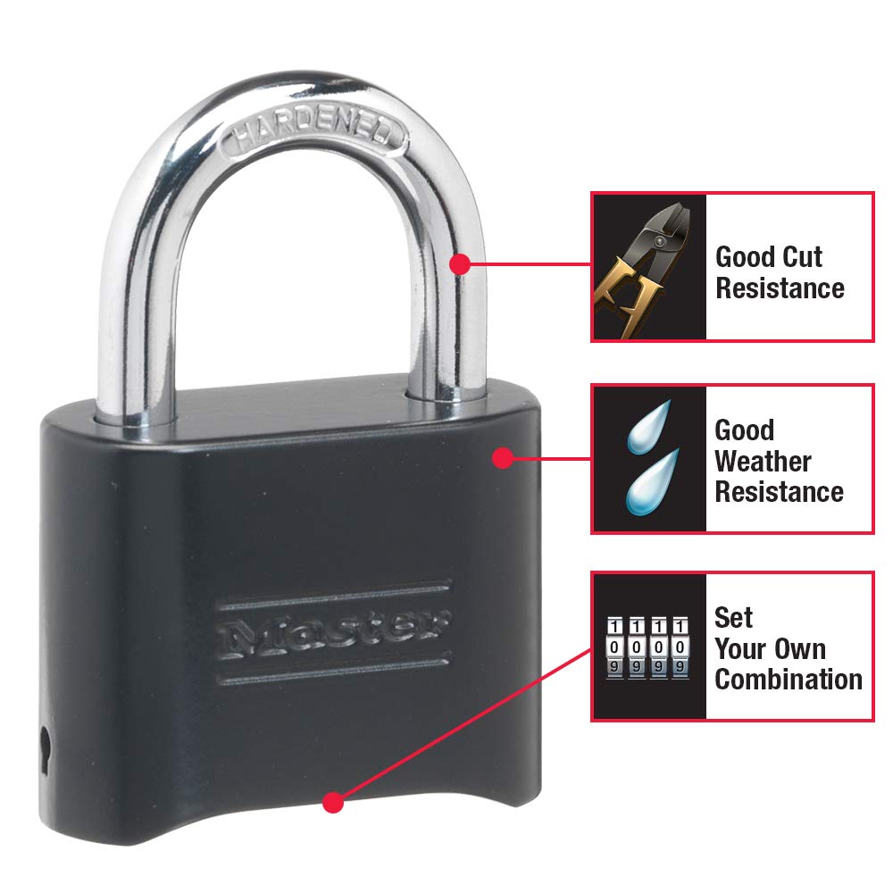 Master Lock Black Combination Padlock, Set Your Own Combo Lock, Weather Resistant Indoor and Outdoor Padlocks with Code for Gym Locker, Gate, Shed, 2 Pack, 178EC2 Master Lock