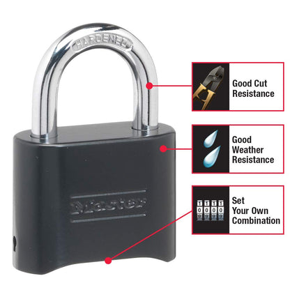 Master Lock Black Combination Padlock, Set Your Own Combo Lock, Weather Resistant Indoor and Outdoor Padlocks with Code for Gym Locker, Gate, Shed, 2 Pack, 178EC2 Master Lock