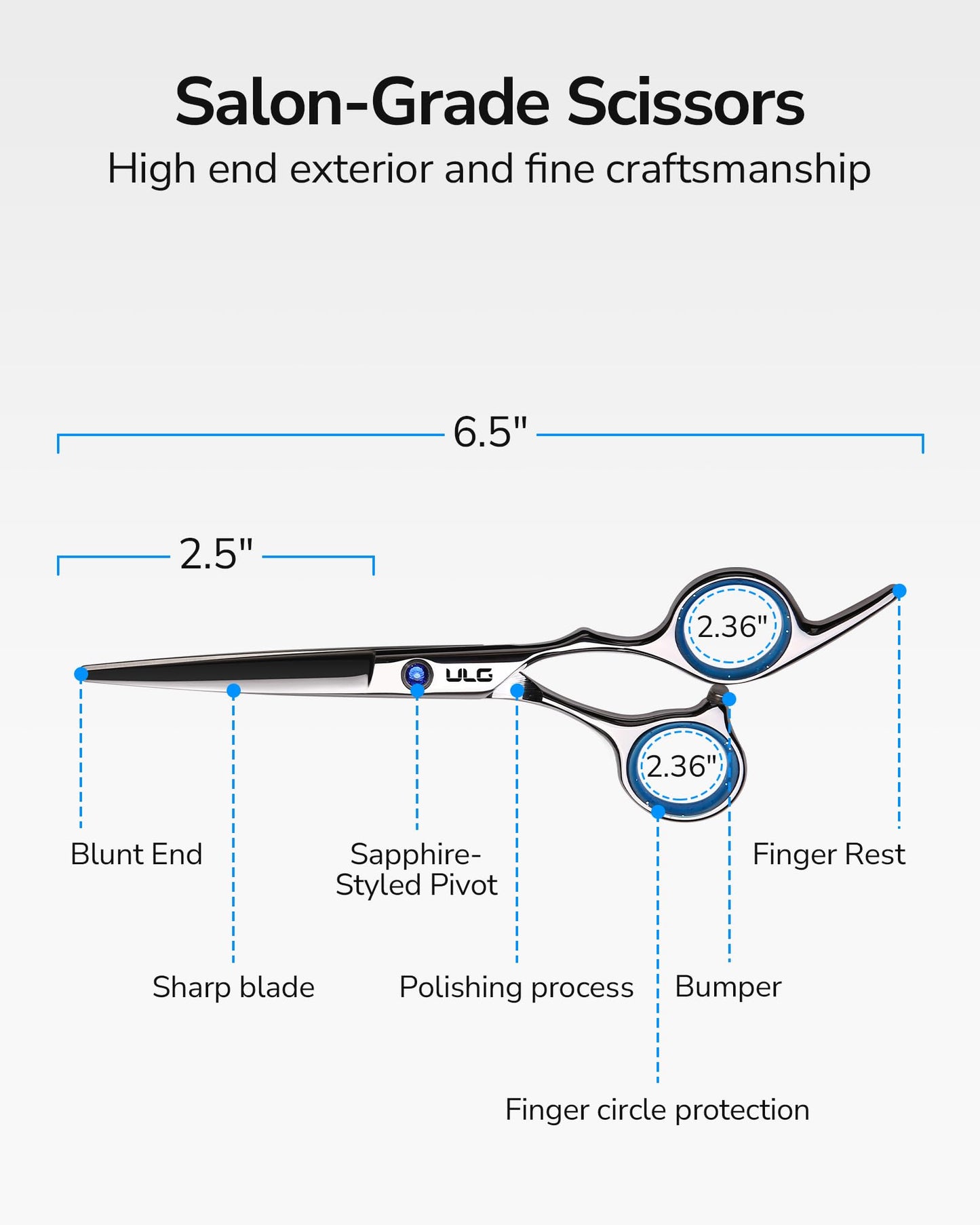 Hair Cutting Scissors, ULG Professional Hair Scissors 6.5 inch Right-Hand Razor Edge Barber Shears Salon Hair Cutting Shears Made of Japanese Stainless Steel, Hand Sharpened Blue - Available at All In One Marketplace Canada
