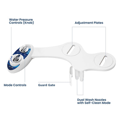 LUXE Bidet NEO 185 - Dual Nozzle, Self-Cleaning, Non-Electric Bidet Attachment for Toilet Seat, Adjustable Water Pressure, Rear & Feminine Wash (Blue)