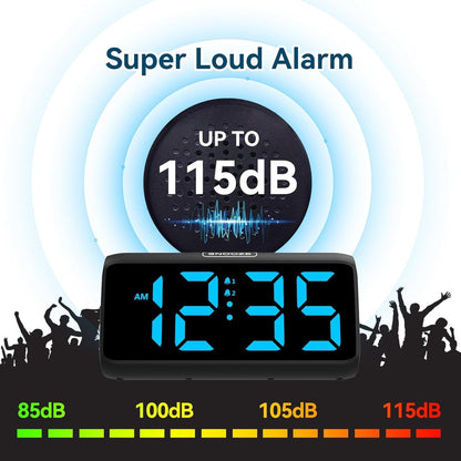 Netzu Loud Alarm Clocks for Bedrooms, Heavy Sleepers Alarm Clock with Dual Alarms, Bold Digits, 5 Dimmers, 4 Volumes, Snooze, Bedside Clock for Deep Sleepers Kids Teens Seniors, Plug in Clock
