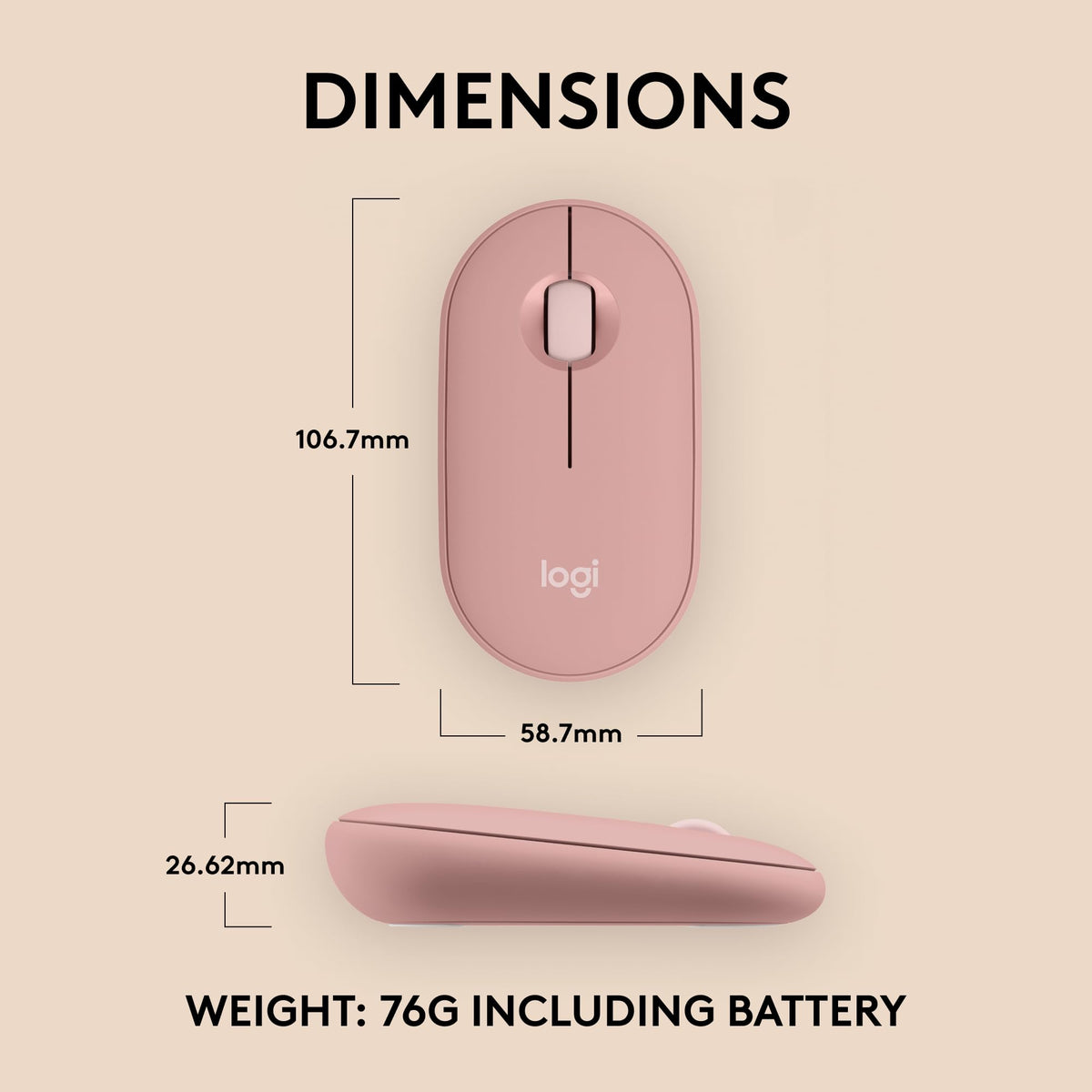 Logitech Pebble Mouse 2 M350s Slim Bluetooth Wireless Portable - Tonal Rose