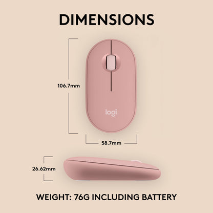 Logitech Pebble Mouse 2 M350s Slim Bluetooth Wireless Portable - Tonal Rose