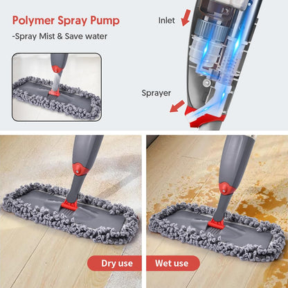 Spray Mop for Floor Cleaning, Domi-patrol Microfiber Floor Mop Dry Wet Mop Spray with 3 Washable Mop Pads & Refillable Bottle, Dust Cleaning Mop for Hardwood Laminate Tile Floors, Gray - Available at All In One Marketplace Canada