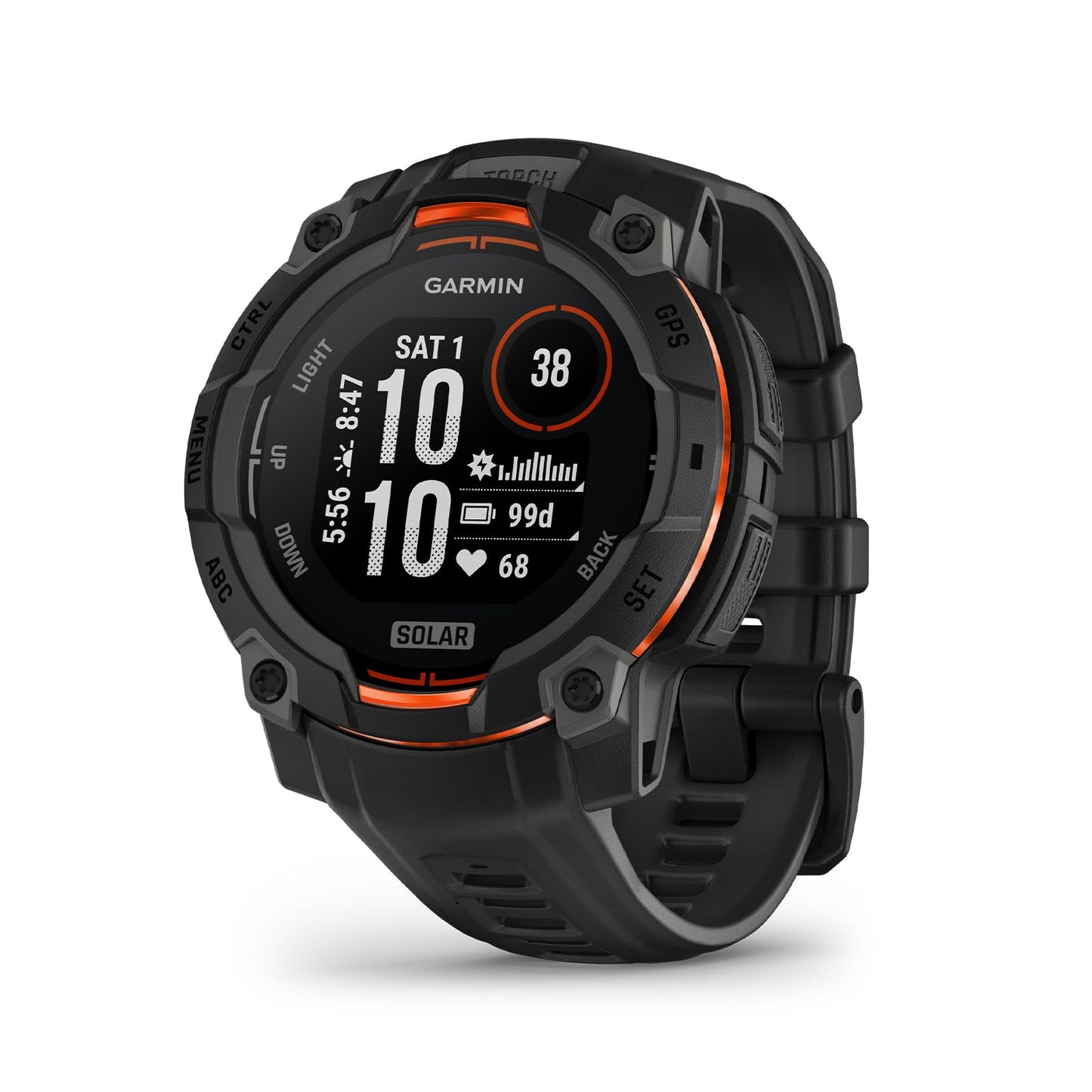 Garmin Instinct® 3 45mm, Solar Charged Display, Rugged Outdoor GPS Smartwatch, Metal-Reinforced Bezel, Built-in Flashlight, Black Garmin