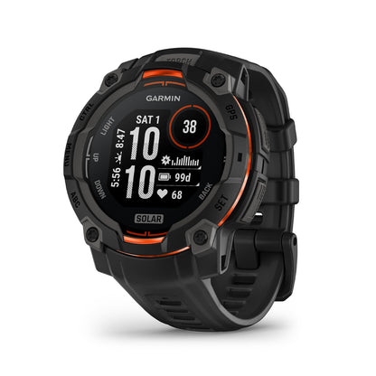 Garmin Instinct® 3 45mm, Solar Charged Display, Rugged Outdoor GPS Smartwatch, Metal-Reinforced Bezel, Built-in Flashlight, Black Garmin