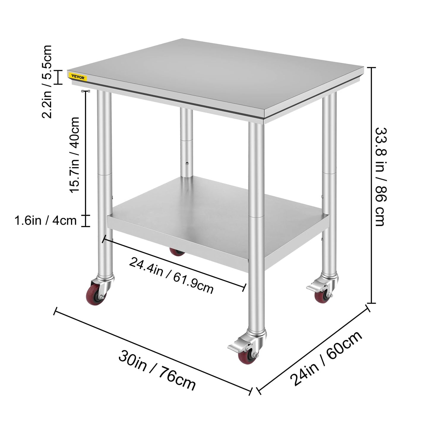 VEVOR Stainless Steel Work Table with Wheels 24 x 30 Prep Table with casters Heavy Duty Work Table for Commercial Kitchen Restaurant Business 🍁 All In One Marketplace Canada