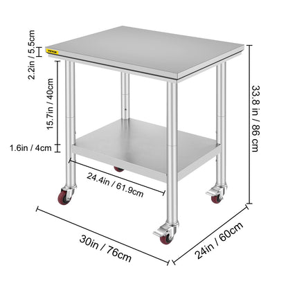 VEVOR Stainless Steel Work Table with Wheels 24 x 30 Prep Table with casters Heavy Duty Work Table for Commercial Kitchen Restaurant Business 🍁 All In One Marketplace Canada
