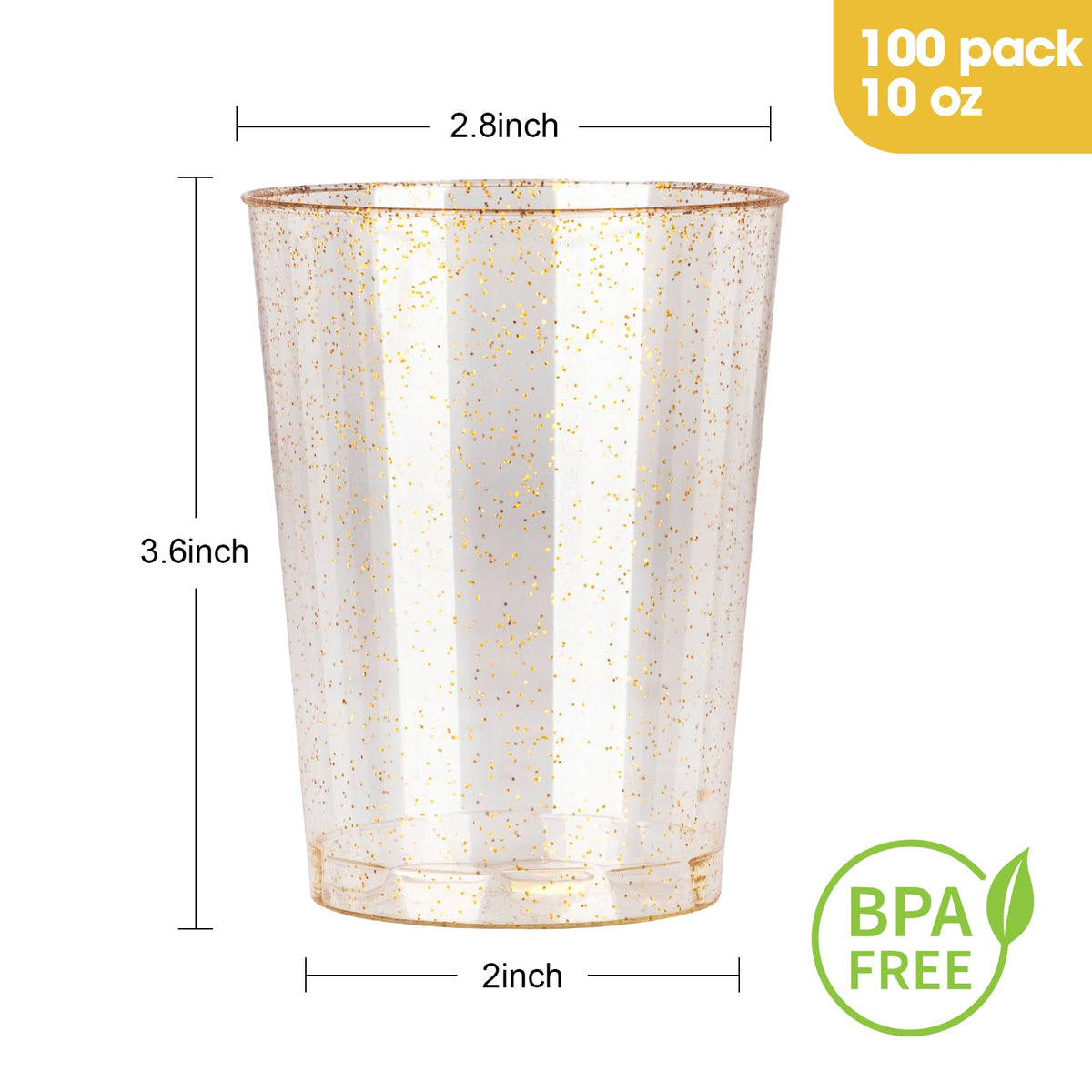 Goodluck 10 oz 100 PCS Gold Glitter Plastic Cups, Disposable Glitter Cups 🍁 All In One Marketplace Canada