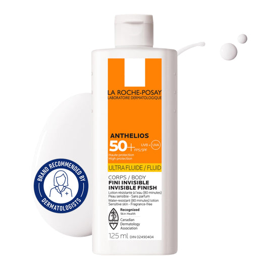 La Roche-Posay Anthelios Ultra Fluid Body Sunscreen Broad Spectrum SPF 50+, Reef Safe, Non-Greasy Matte Finish, 80 Min Water & Sweat Resistant, Fragrance Free, Dermatologist Recommended, 125ML