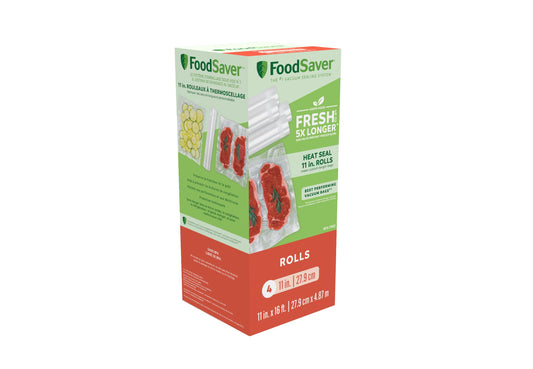 FoodSaver Vacuum Sealer Rolls for Custom Length Airtight Food Storage and Sous Vide Bags, BPA-Free, 11" x 16', 4 Pack
