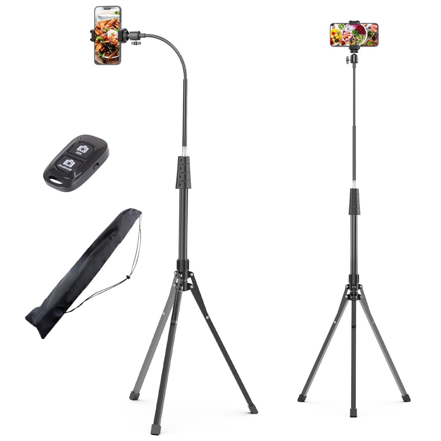 UBeesize 92’’ Cell Phone Tripod Stand with 16.5’’ Gooseneck and Remote, Overhead Tripod with Adjustable 360°Ball Head & Phone Holder for iPhone 14 Pro Max/Plus/13/12/11, Android Cell Phone 🍁 All In One Marketplace Canada