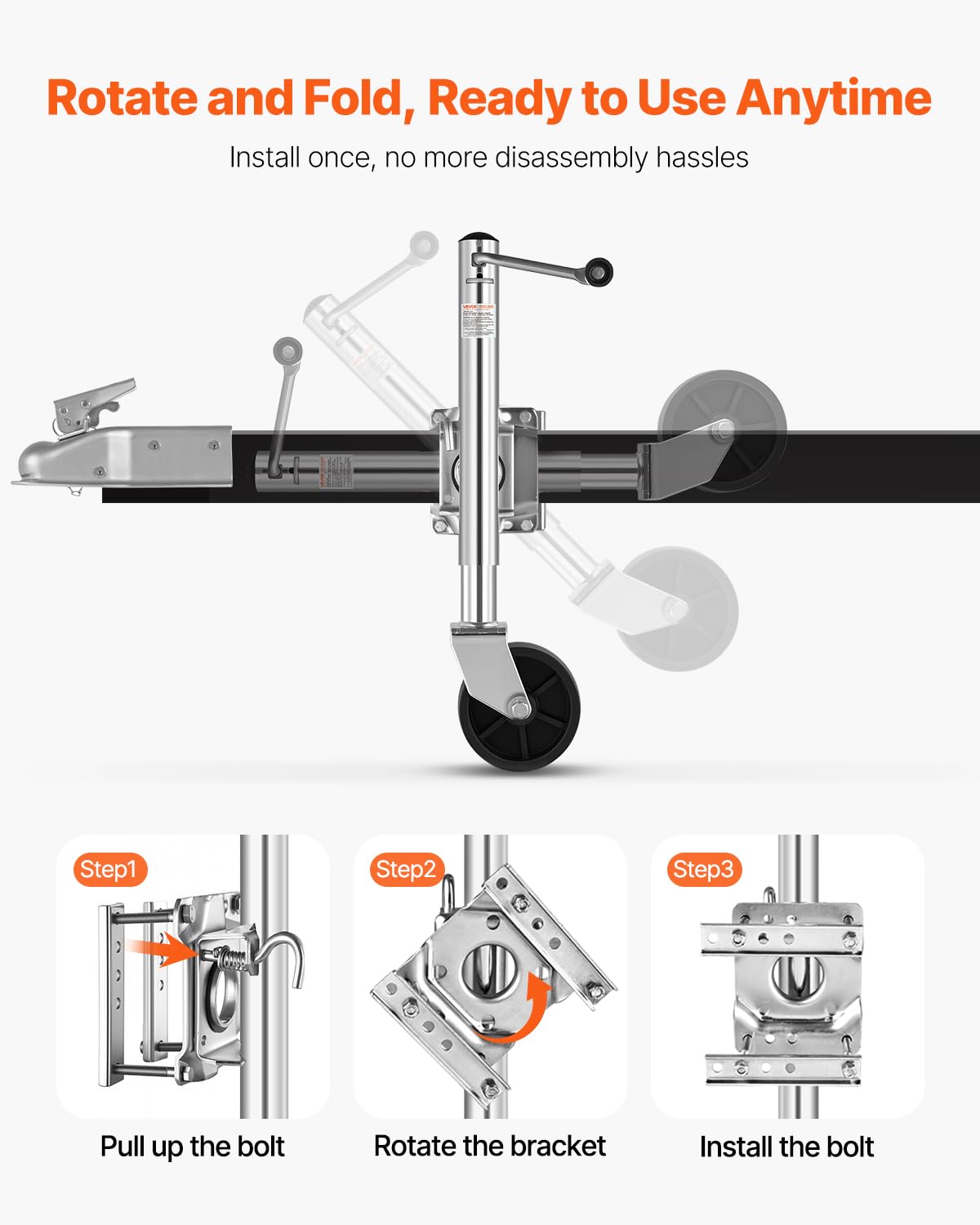 VEVOR Trailer Jack with Wheel, 1000 lbs Load Capacity, Heavy Duty Swivel Boat Trailer Jack with PP Single Wheel & Ergonomic Handle, 10-inch Lift, Fit for RVs, Boats, Horse Trailers, Utility Trailers VEVOR