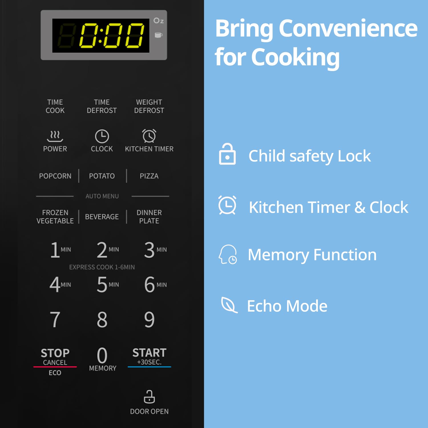 COMFEE' CM-M201K(BK) Countertop Microwave Oven with Express Cook, 6 Preset Menus and Kitchen Timer, 20L, 700W, Black COMFEE'