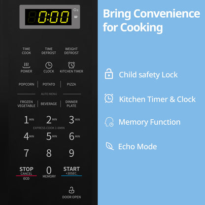 COMFEE' CM-M201K(BK) Countertop Microwave Oven with Express Cook, 6 Preset Menus and Kitchen Timer, 20L, 700W, Black COMFEE'