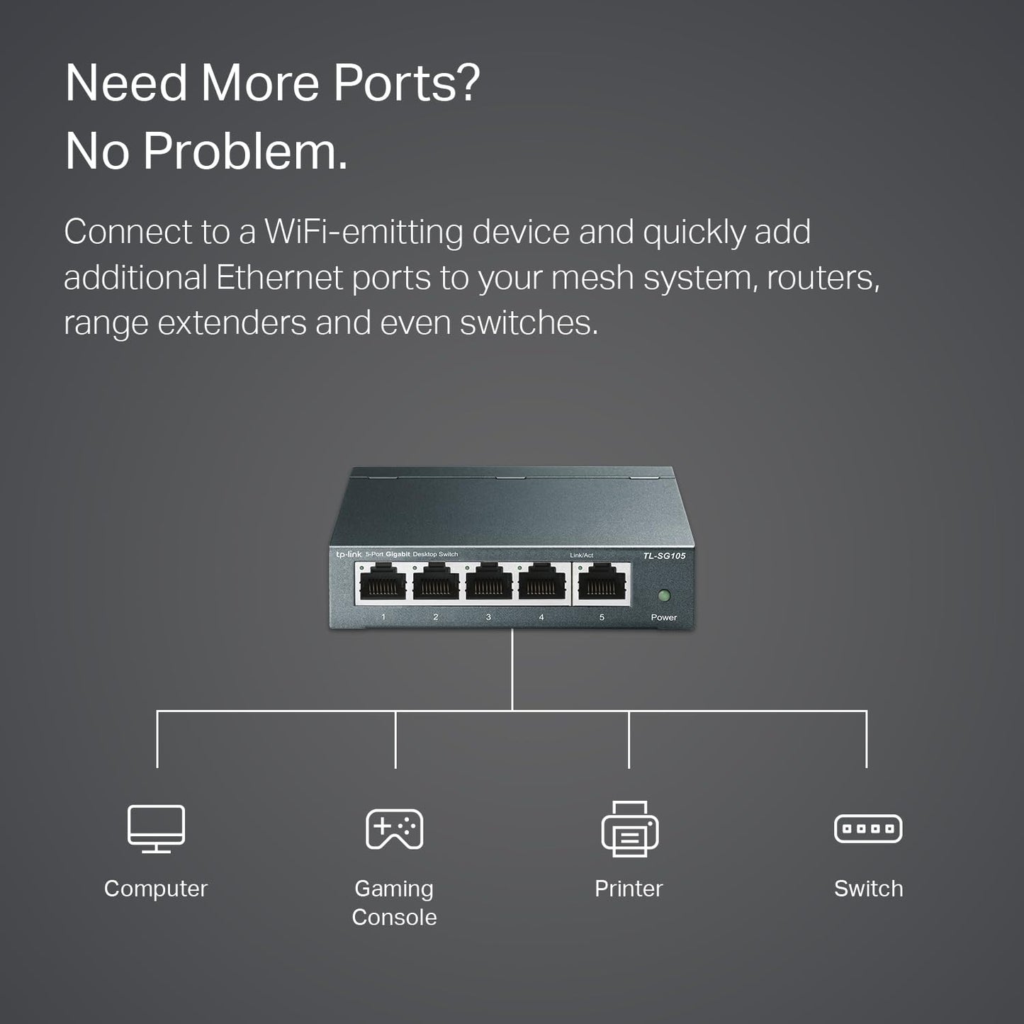 TP-Link TL-SG105 5 Port Gigabit Unmanaged Ethernet Network Switch, Ethernet Splitter, Plug and Play, Fanless Metal Design, Shielded Ports, Traffic Optimization, Limited Lifetime Protection,Black