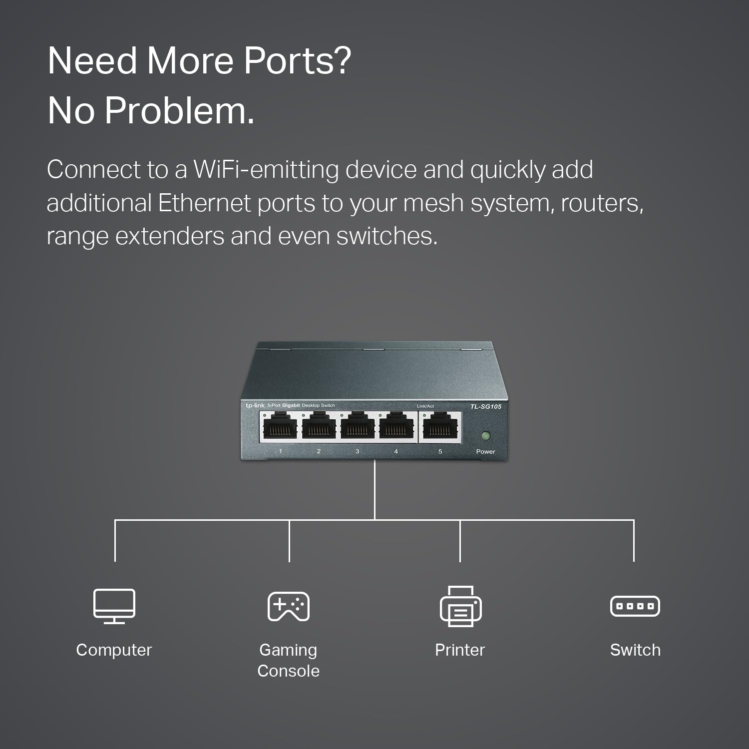 TP-Link TL-SG105 5 Port Gigabit Unmanaged Ethernet Network Switch, Ethernet Splitter, Plug and Play, Fanless Metal Design, Shielded Ports, Traffic Optimization, Limited Lifetime Protection,Black
