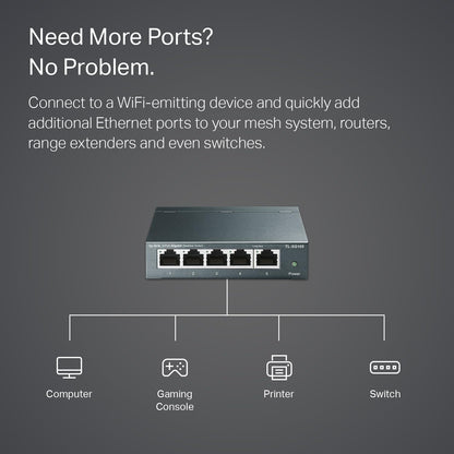 TP-Link TL-SG105 5 Port Gigabit Unmanaged Ethernet Network Switch, Ethernet Splitter, Plug and Play, Fanless Metal Design, Shielded Ports, Traffic Optimization, Limited Lifetime Protection,Black