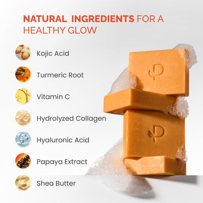PLANTIFIQUE Turmeric & Kojic Acid Soap for Hyperpigmentation, Lab Tested - 4 Bars with Mesh Net - Face & Body Wash with Hyaluronic Acid, Collagen, Vitamin C - 320g / 11.28 oz