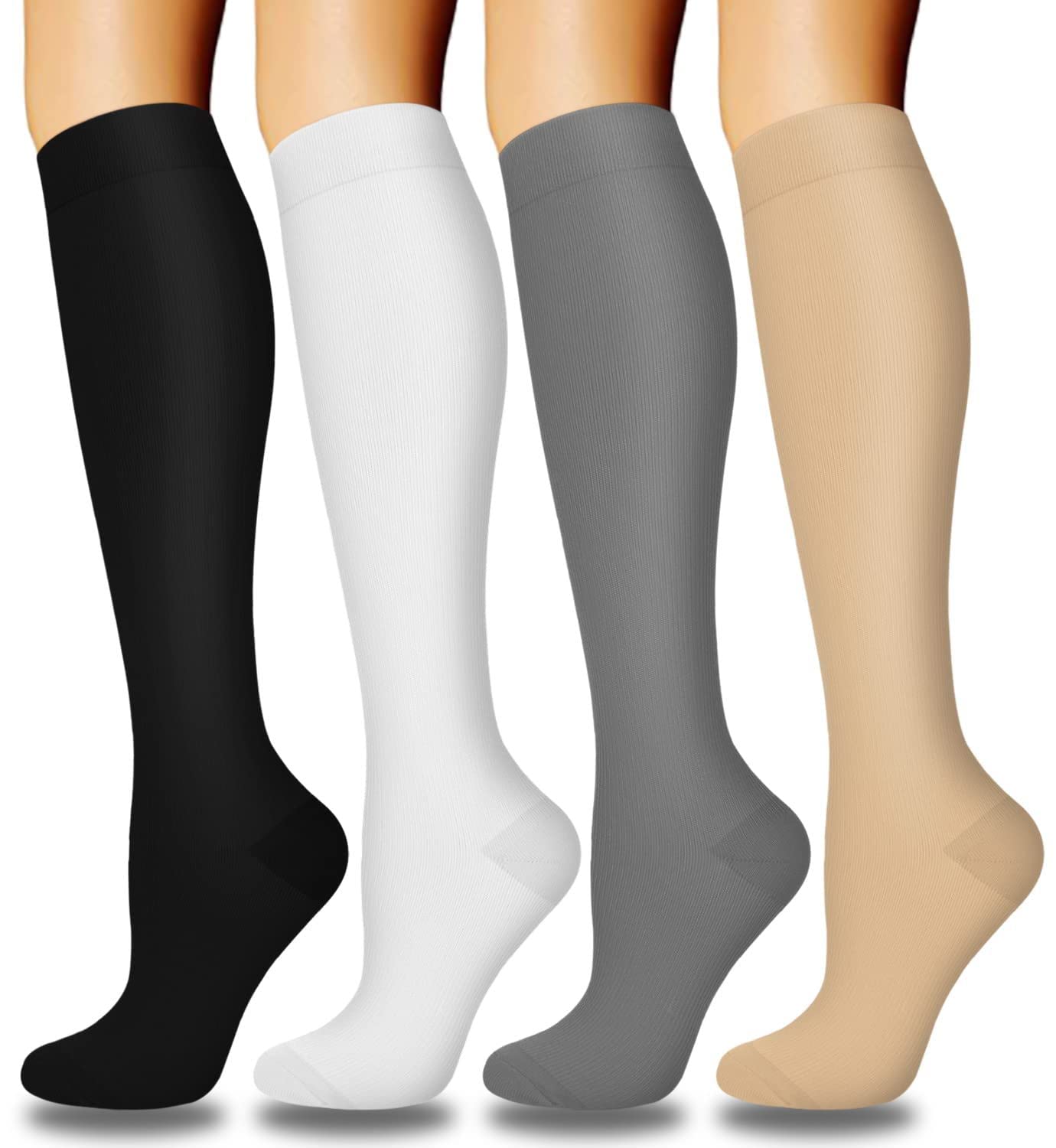 4 Pairs Copper Compression Socks for Men&Women(15-20mmHg), Compression Stocking for Swelling Running Hiking Travel Nursing