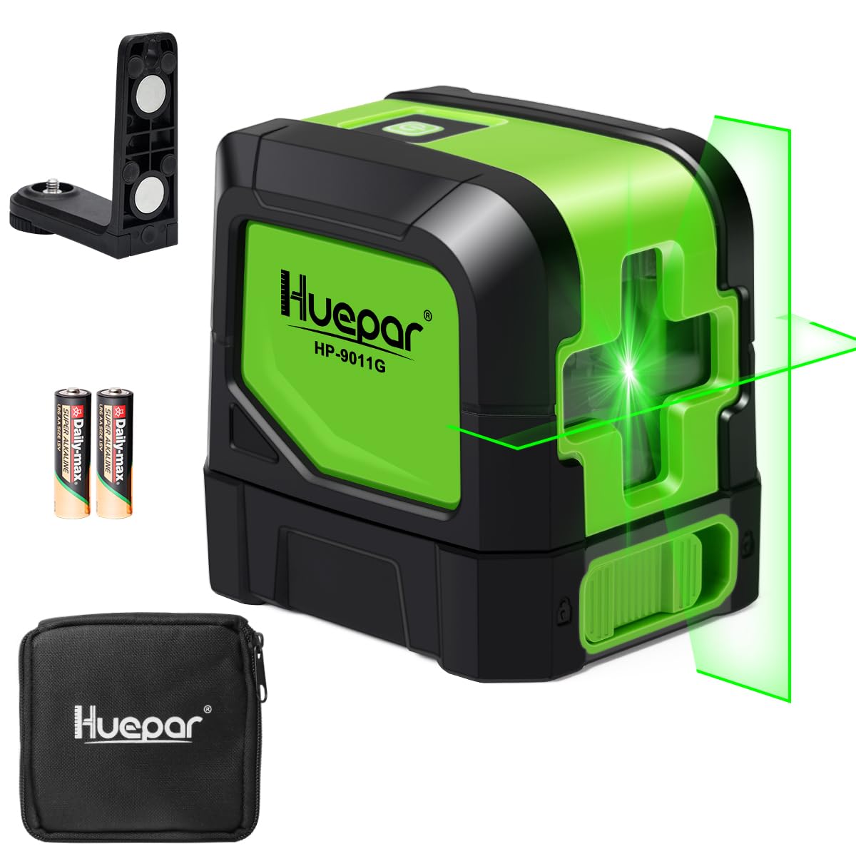 Huepar Laser Level Self Leveling, Classical Cross Line Indoor DIY Use Green Lines, 100Ft Visibility Horizontal and Vertical Line Level, 360° Magnetic Pivoting Base 9011G - Available at All In One Marketplace Canada