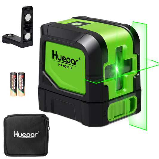Huepar Laser Level Self Leveling, Classical Cross Line Indoor DIY Use Green Lines, 100Ft Visibility Horizontal and Vertical Line Level, 360° Magnetic Pivoting Base 9011G - Available at All In One Marketplace Canada