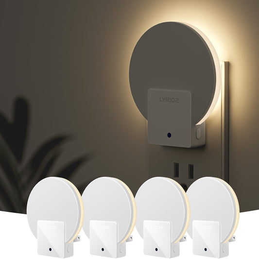 Lyridz Backlit Night Light Plug-in,[4 Pack] Glare-Free Indirect Glow, Dusk to Dawn Sensor, 1-50LM Dimmable Veilleuse, 2700K Warm White for Bedroom, Bathroom, Hallway