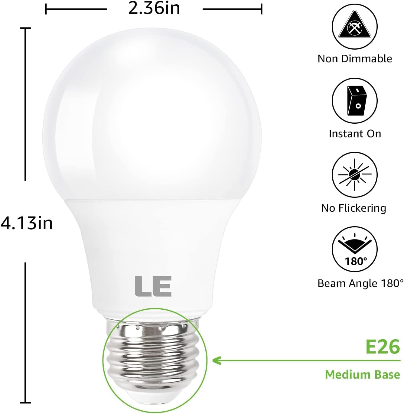 Lepro LED Light Bulbs, 2700K Soft Warm White LED Bulb 60W Equivalent, Non-Dimmable, A19 E26 Standard Medium Base, 10000 Hour Lifetime, UL Listed, 9 Watt, 5 Packs