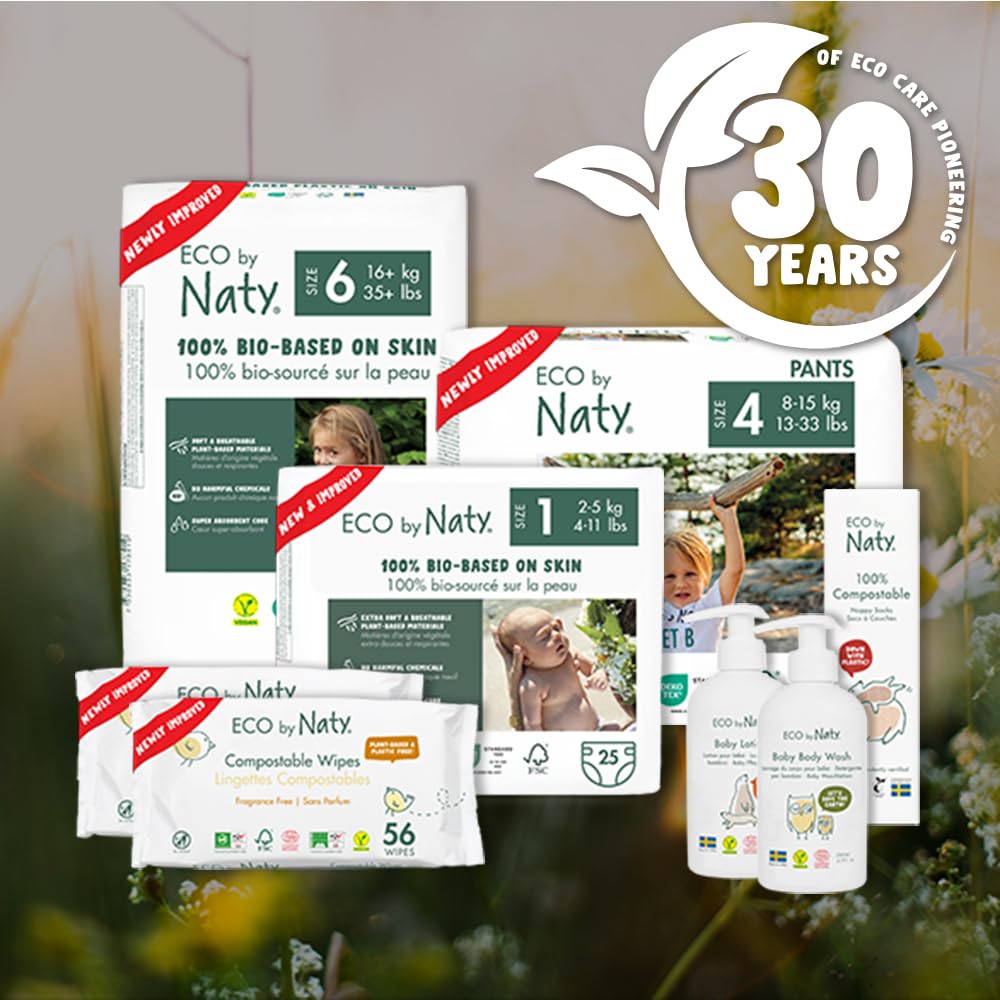 Naty Baby Diapers - 100% Plant-Based Materials on Skin, Extra Soft, for Sensitive Skin & Super Absorbent (Size 4, 88 Count) 🍁 All In One Marketplace Canada