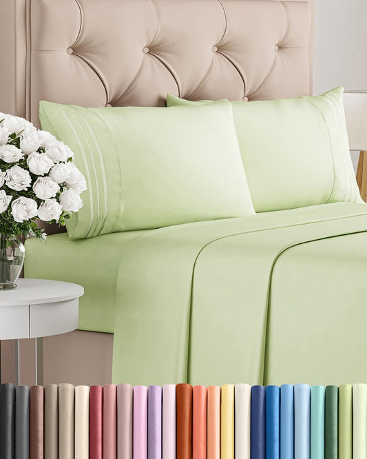 Queen Size 4 Piece Sheet Set - Comfy Breathable & Cooling Sheets - Hotel Luxury Bed Sheets for Women & Men - Deep Pockets, Easy-Fit, Soft & Wrinkle Free Sheets - Light Sage Green Oeko-Tex Bed Sheets