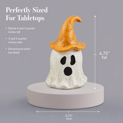 Mud Pie Halloween Lantern, Orange Ghost Witch Lantern, 3.75 x 6.75 Inch