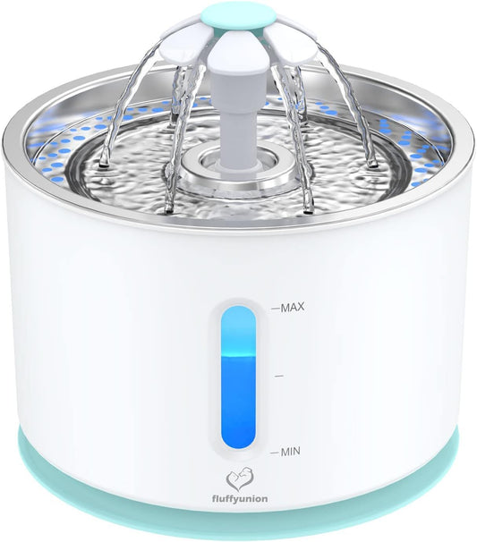 FluffyUnion Cat Water Fountain with Stainless Steel Lid, 2.4L/81oz Automatic Water Dispenser for Cats and Dogs