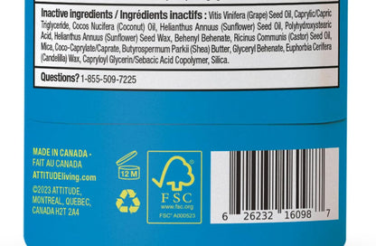 ATTITUDE Mineral Sunscreen Stick for Kids, SPF 30, Made in Canada, EWG Verified,Plastic-Free, Broad Spectrum UVA/UVB Protection with Zinc Oxide, Dermatologically Tested, Vegan, Unscented, 60 grams ATTITUDE