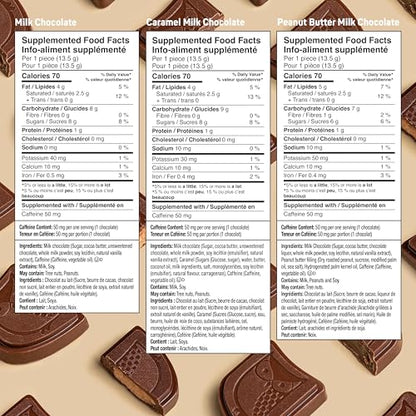 AWAKE Caffeinated Chocolate Bites Variety Pack - 50mg Caffeine, 50 Count (Peanut Butter, Milk & Caramel)