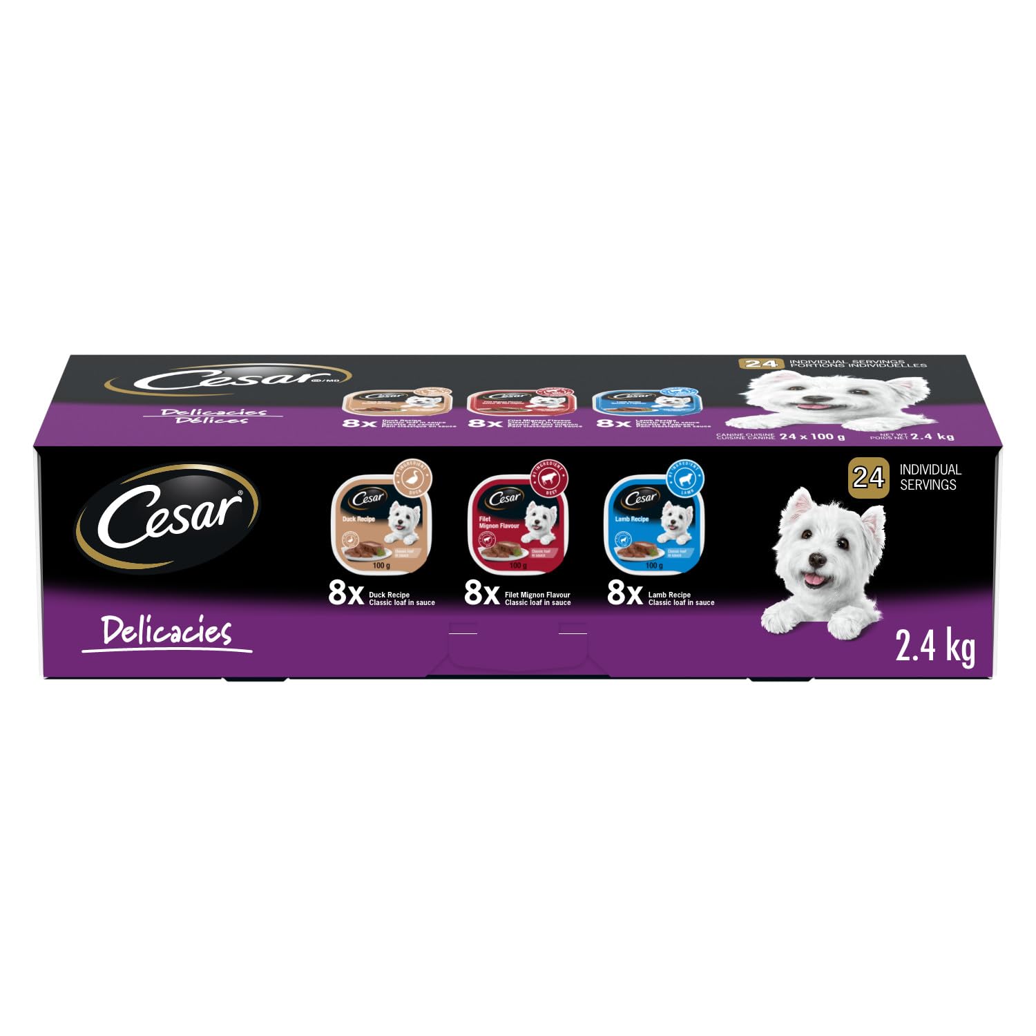 CESAR Classic Loaf in Sauce Adult Wet Dog Food Delicacies Variety Pack, 24x100g Trays