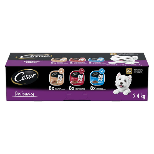 CESAR Classic Loaf in Sauce Adult Wet Dog Food Delicacies Variety Pack, 24x100g Trays