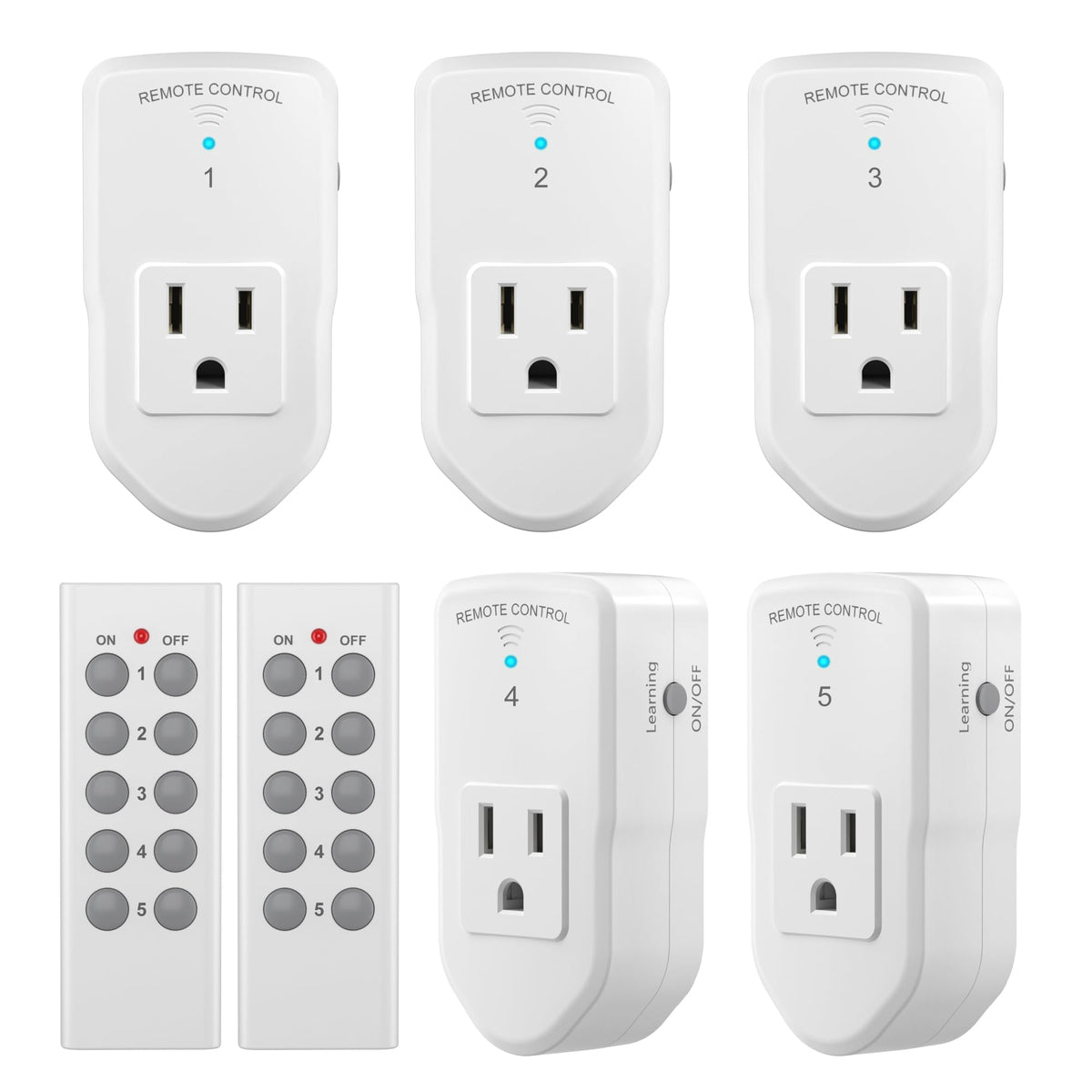 BN-LINK Wireless Remote Control Electrical Outlet Switch for Lights, Fans, Christmas Lights, Small Appliance, Long Range White 10A/1200W,2 Remote + 5 Outlet 🍁 All In One Marketplace Canada
